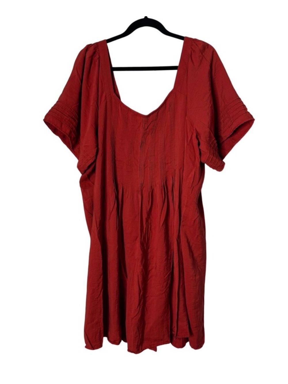 Madewell Square Neck Pleated Mini Dress Womens Plus Size 3X Short Sleeve Orange